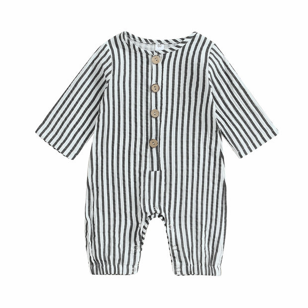 Unisex Striped Button Baby Onesie Baby Vibes & Co.