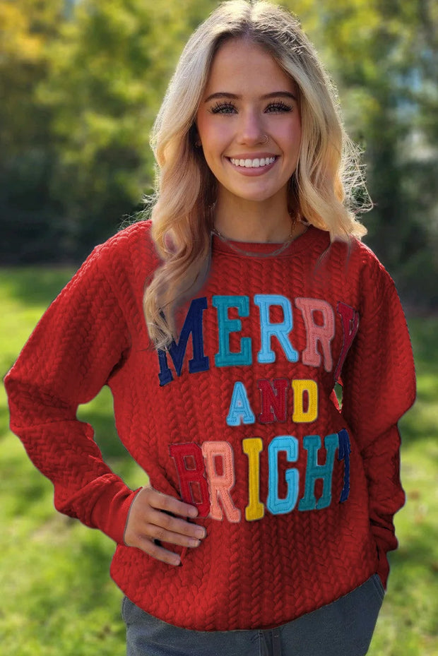 Merry & Bright Multi-Color Lettered Patch White Long Sleeve BABY VIBES & CO.