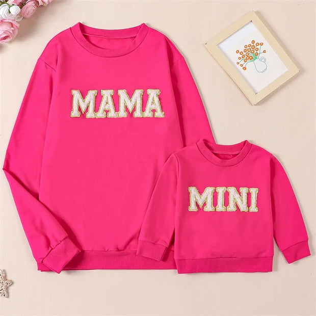 Fashion Adults and Children Matching Outfits Long Sleeve Letter Embroidery Print Sweatshirts Pullovers Fall Clothes BABY VIBES & CO.