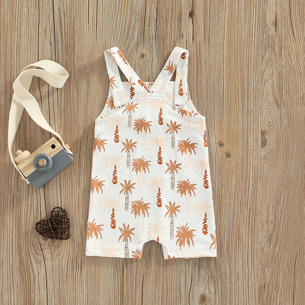 Summer Baby Suspender Jumpsuits Toddler Newborn Clothes Boys Girls Cotton Coconut Tree Print Strap Button Rompers Jumpsuits BABY VIBES & CO.