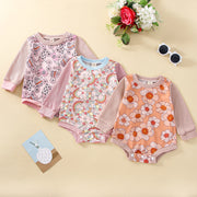 2022 0-24M Baby Girl Romper Sweet Round Neck Long Sleeve Rainbow Flower Letter Pattern Jumpsuit Spring Fall Elastic Cuff Outfit BABY VIBES & CO.