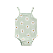 Baby Girls Spaghetti Strap Daisy Print Ribbed Bodysuit Baby Vibes & Co.