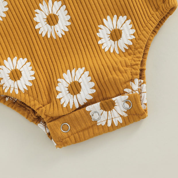 Baby Girls Spaghetti Strap Daisy Print Ribbed Bodysuit Baby Vibes & Co.