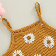 Baby Girls Spaghetti Strap Daisy Print Ribbed Bodysuit Baby Vibes & Co.