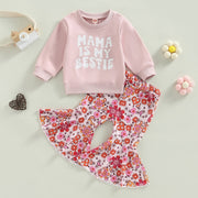 Mama Is My Bestie Long Sleeve Crewneck + Floral Bell Bottom Set Baby Vibes & Co.