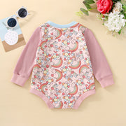 2022 0-24M Baby Girl Romper Sweet Round Neck Long Sleeve Rainbow Flower Letter Pattern Jumpsuit Spring Fall Elastic Cuff Outfit BABY VIBES & CO.