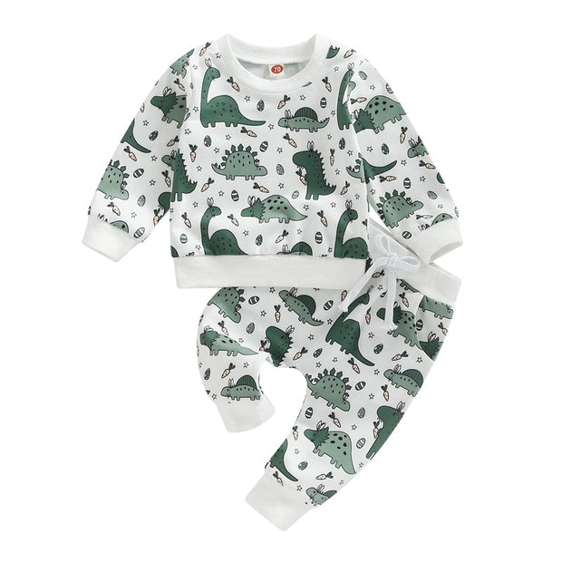 0-3T Dinosaur Print Sweatshirt + Drawstring Pants BABY VIBES & CO.