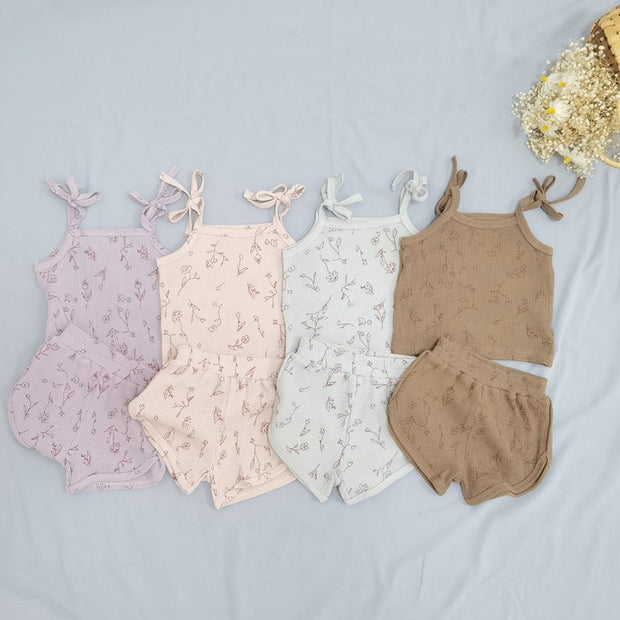 Waffle Knit Flower Print Matching Set Baby Vibes & Co.