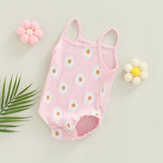 Baby Girls Spaghetti Strap Daisy Print Ribbed Bodysuit Baby Vibes & Co.