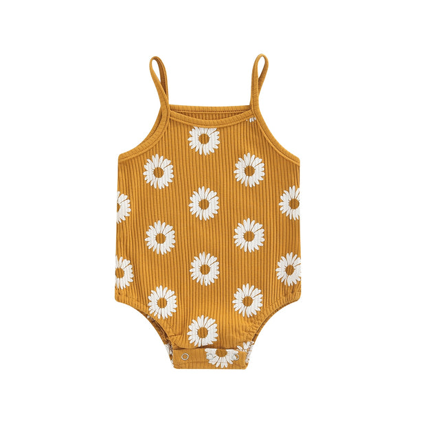 Baby Girls Spaghetti Strap Daisy Print Ribbed Bodysuit Baby Vibes & Co.