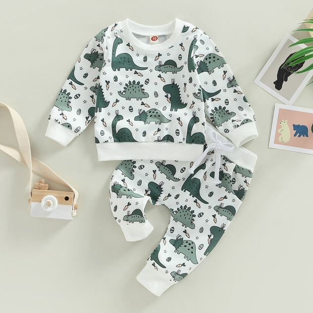 0-3T Dinosaur Print Sweatshirt + Drawstring Pants BABY VIBES & CO.