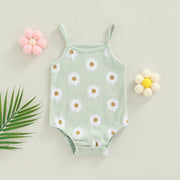 Baby Girls Spaghetti Strap Daisy Print Ribbed Bodysuit Baby Vibes & Co.