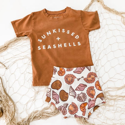 FOCUSNORM Summer Baby Girls Boys 3pcs Clothes Sets 0-24M Letter Short Sleeve Brown T Shirts+Shell Print Casual Shorts BABY VIBES & CO.