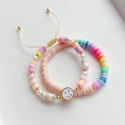 Rainbow Smiley Pearl + Beaded Bracelet Set Baby Vibes & Co.