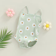 Baby Girls Spaghetti Strap Daisy Print Ribbed Bodysuit Baby Vibes & Co.