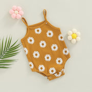 Baby Girls Spaghetti Strap Daisy Print Ribbed Bodysuit Baby Vibes & Co.