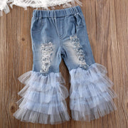 Lacey White Crop Top & Frill Denim Flares 2 PC Set 2T-6T BABY VIBES & CO.