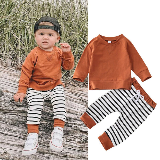 Boys Striped Pants & Long Sleeve Top Set BABY VIBES & CO.