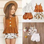 Frilly Floral & High Waisted Shorts Set 18M-5T BABY VIBES & CO.