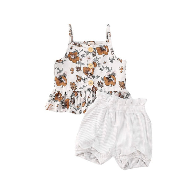 Frilly Floral & High Waisted Shorts Set 18M-5T BABY VIBES & CO.