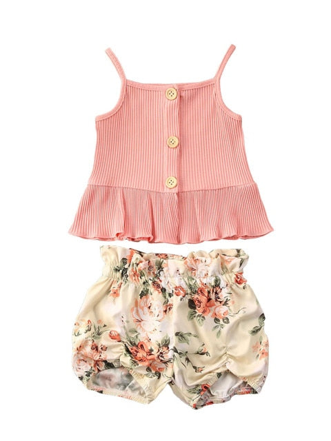 Frilly Floral & High Waisted Shorts Set 18M-5T BABY VIBES & CO.