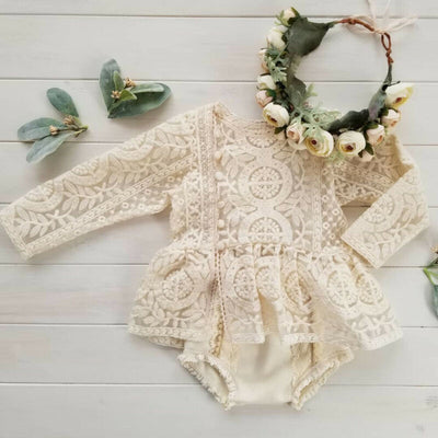 Baby Girl Creamy White Boho Lace Romper 0-24M BABY VIBES & CO.