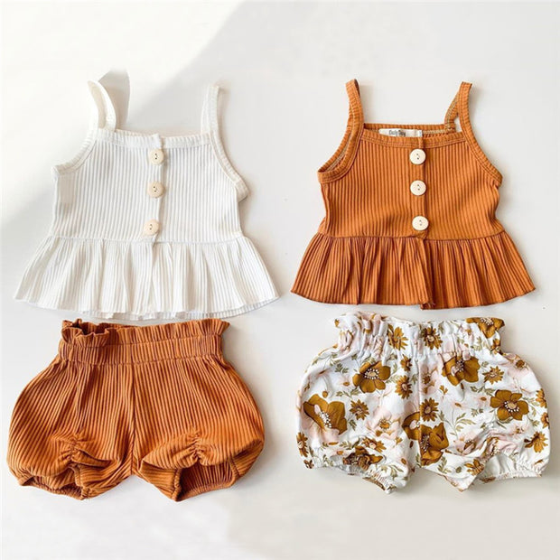 Frilly Floral & High Waisted Shorts Set 18M-5T BABY VIBES & CO.