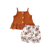 Frilly Floral & High Waisted Shorts Set 18M-5T BABY VIBES & CO.