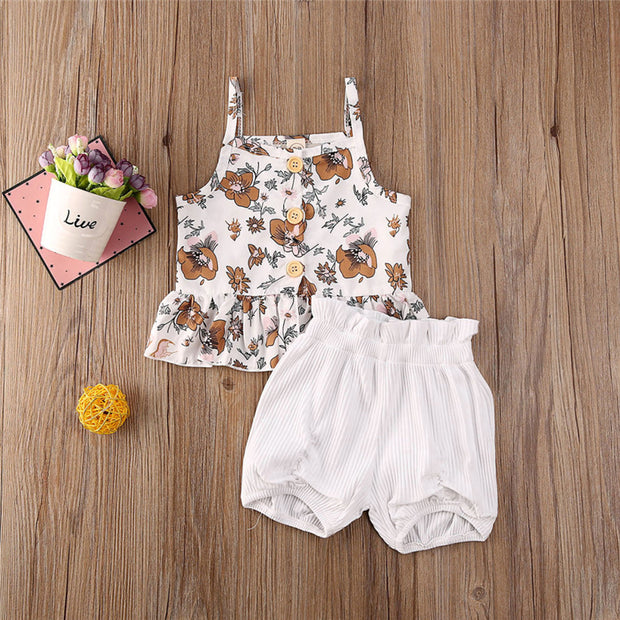 Frilly Floral & High Waisted Shorts Set 18M-5T BABY VIBES & CO.