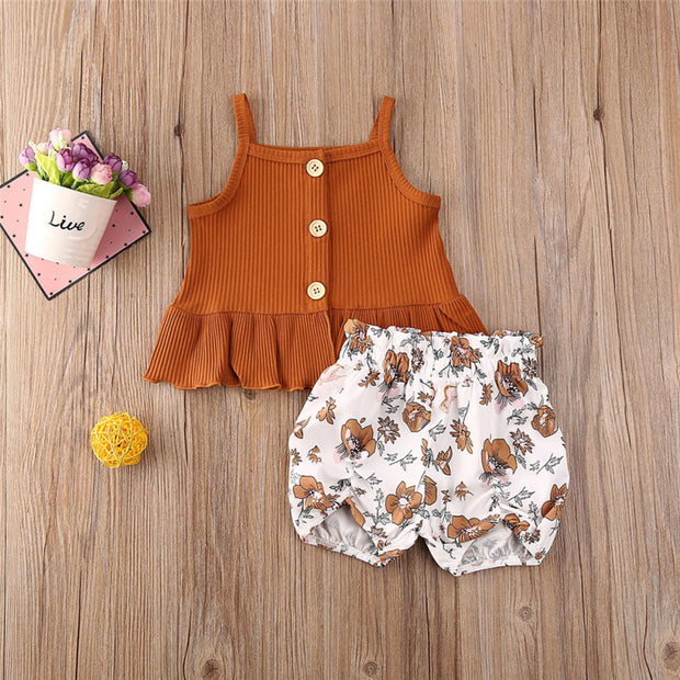 Frilly Floral & High Waisted Shorts Set 18M-5T BABY VIBES & CO.