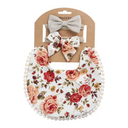 3PC BOHO FLORAL DOUBLE SIDED BIB & BOWS SET BABY VIBES & CO.