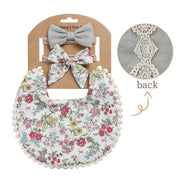 3PC BOHO FLORAL DOUBLE SIDED BIB & BOWS SET BABY VIBES & CO.
