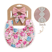 3PC BOHO FLORAL DOUBLE SIDED BIB & BOWS SET BABY VIBES & CO.