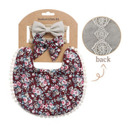 3PC BOHO FLORAL DOUBLE SIDED BIB & BOWS SET BABY VIBES & CO.