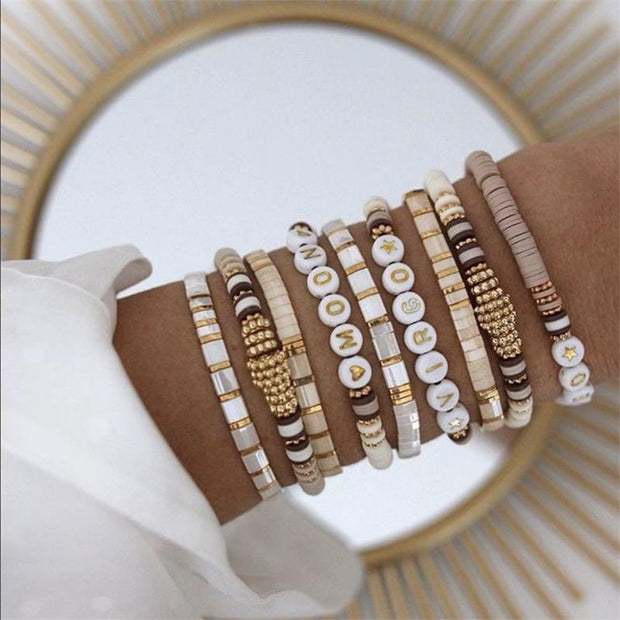 Boho White Charm & Gold Strand Bracelets BABY VIBES & CO.