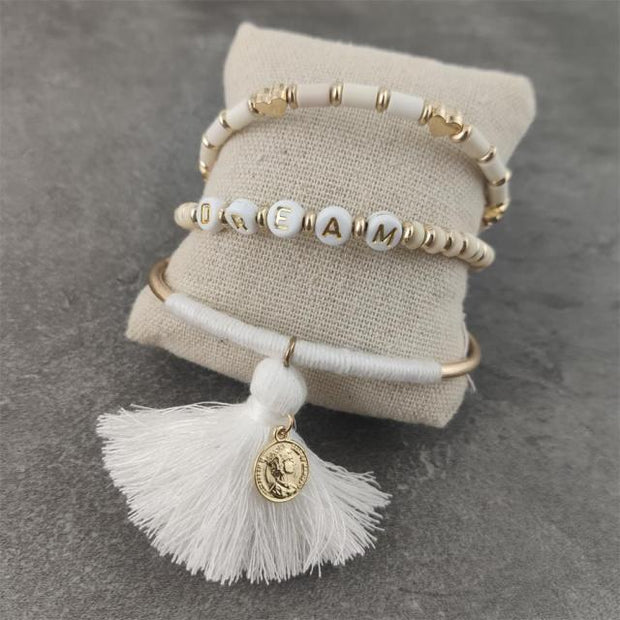 Boho White Charm & Gold Strand Bracelets BABY VIBES & CO.