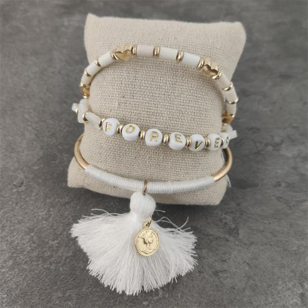 Boho White Charm & Gold Strand Bracelets BABY VIBES & CO.