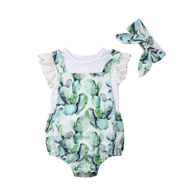 CACTUS BUMMIE SUSPENDER BODYSUIT SET + BOW KNOT BABY VIBES & CO.