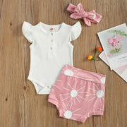 0-24M Baby Girls Summer 3pcs Floral High Waist Shorts + Headband BABY VIBES & CO.