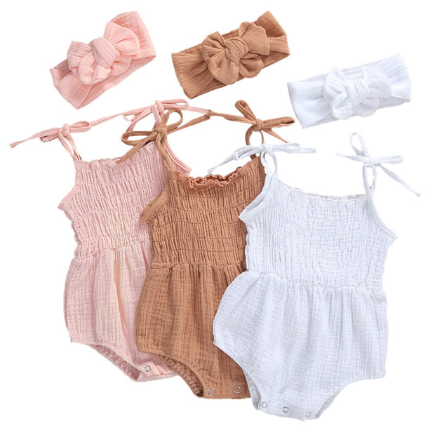 Sleeveless Strap Bodysuits +Headband Set 0-24M BABY VIBES & CO.