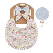 3PC BOHO FLORAL DOUBLE SIDED BIB & BOWS SET BABY VIBES & CO.