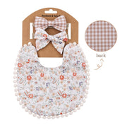 3PC BOHO FLORAL DOUBLE SIDED BIB & BOWS SET BABY VIBES & CO.