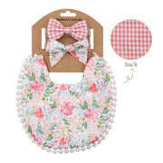 3PC BOHO FLORAL DOUBLE SIDED BIB & BOWS SET BABY VIBES & CO.