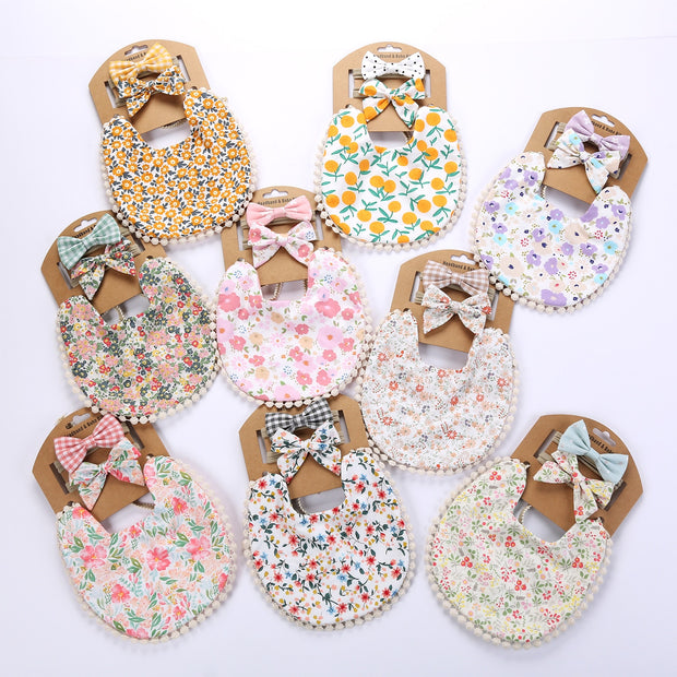 3PC BOHO FLORAL DOUBLE SIDED BIB & BOWS SET BABY VIBES & CO.