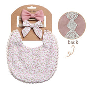 3PC BOHO FLORAL DOUBLE SIDED BIB & BOWS SET BABY VIBES & CO.