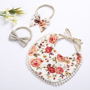 3PC BOHO FLORAL DOUBLE SIDED BIB & BOWS SET BABY VIBES & CO.