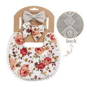 3PC BOHO FLORAL DOUBLE SIDED BIB & BOWS SET BABY VIBES & CO.