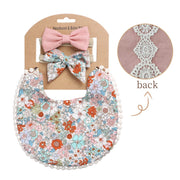 3PC BOHO FLORAL DOUBLE SIDED BIB & BOWS SET BABY VIBES & CO.