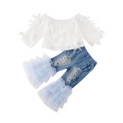 Lacey White Crop Top & Frill Denim Flares 2 PC Set 2T-6T BABY VIBES & CO.