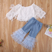 Lacey White Crop Top & Frill Denim Flares 2 PC Set 2T-6T BABY VIBES & CO.